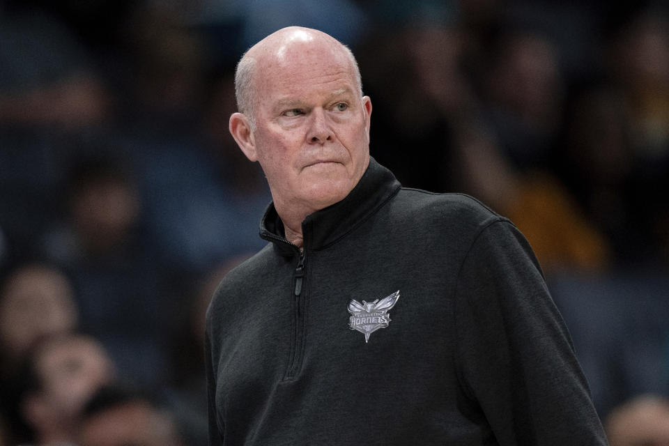 Charlotte Hornets coach Steve Clifford watches during the first half of the team's NBA basketball game against the Houston Rockets on Friday, Jan. 26, 2024 in Charlotte, N.C. (AP Photo/Jacob Kupferman)