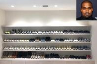 Kanye offered a rare glimpse into his <a href="https://people.com/style/kanye-west-shoe-sneaker-closet-yeezys-photo/" rel="nofollow noopener" target="_blank" data-ylk="slk:shoe closet;elm:context_link;itc:0;sec:content-canvas" class="link ">shoe closet</a> when he tweeted a now-deleted image of one wall, filled with racks of sneakers, boots and slides, which he simply captioned, "shoes."