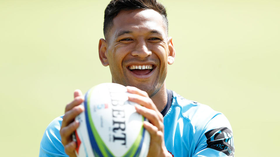 Pictured here, Israel Folau has been given a rugby league lifeline with Catalans Dragons.