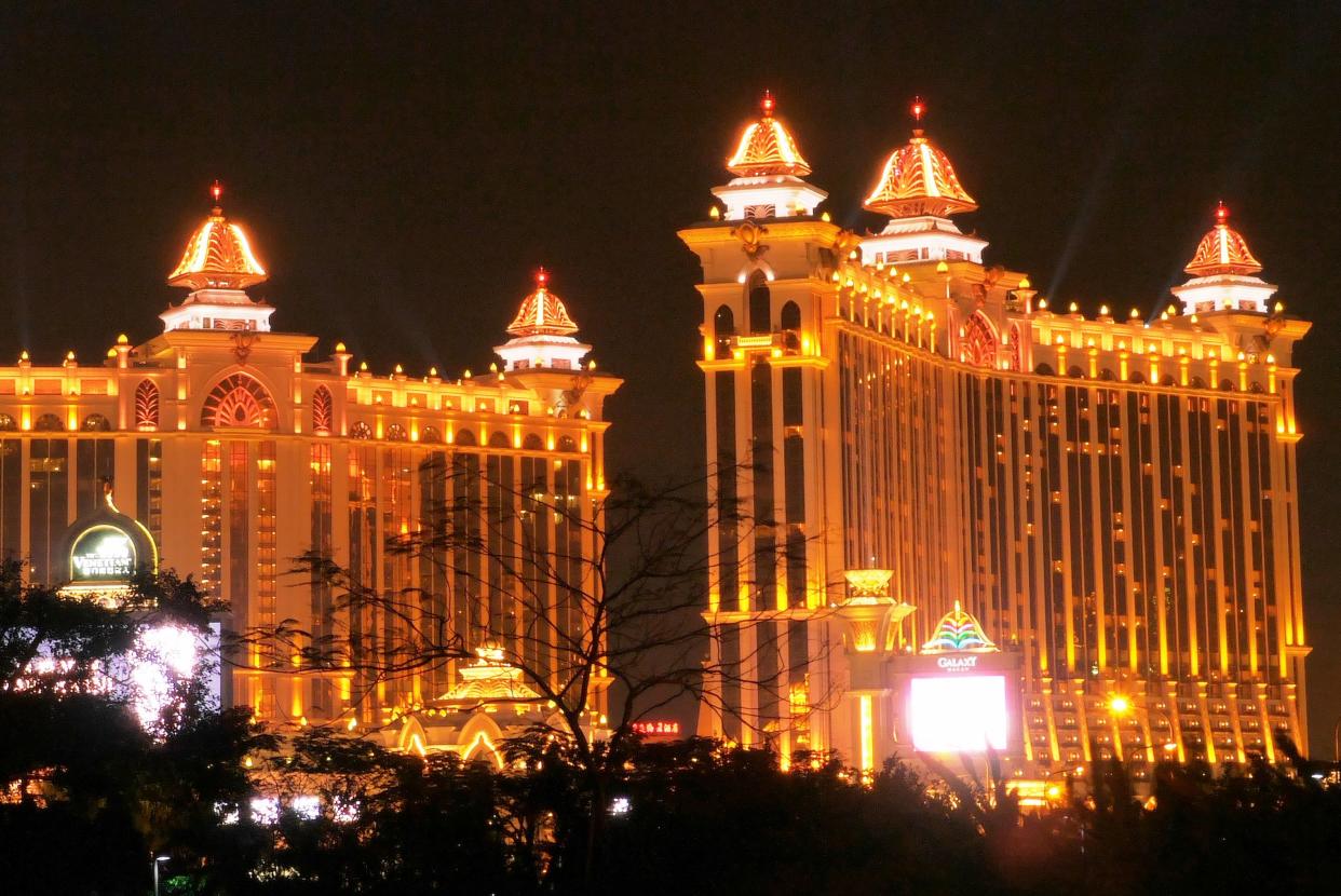 Nighttime view of beautiful Galaxy Macau Hotel.