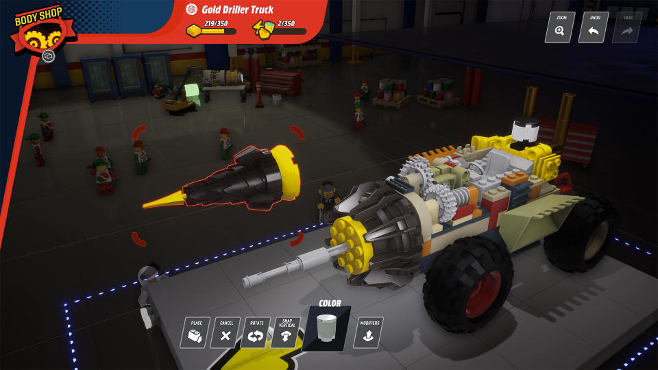 Screenshot of the vehicle building mode in Lego 2K Drive.