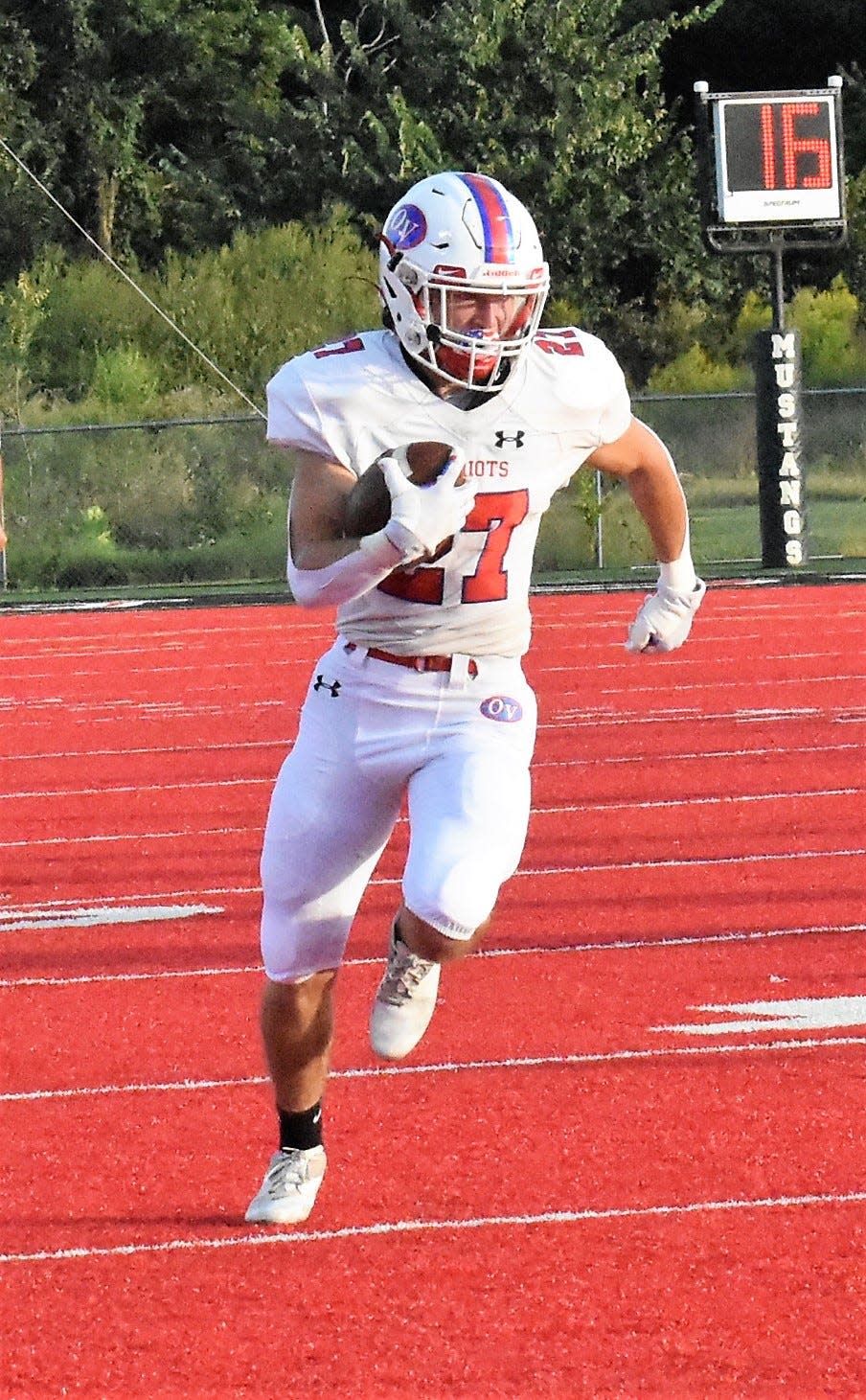 Senior running back Christian McDonald scampers for the touchdown, the first of three on the night for McDonald and the first of many for the Patriots.