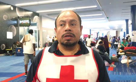 Marco Franco, deputy director of Mexican Red Cross disaster relief, talks about help their volunteers are rendering to Texans after Hurricane Harvey at George R. Brown convention center in Houston, Texas, U.S. on September 4, 2017. Picture taken on September 4, 2017. REUTERS/Ruthy Munoz