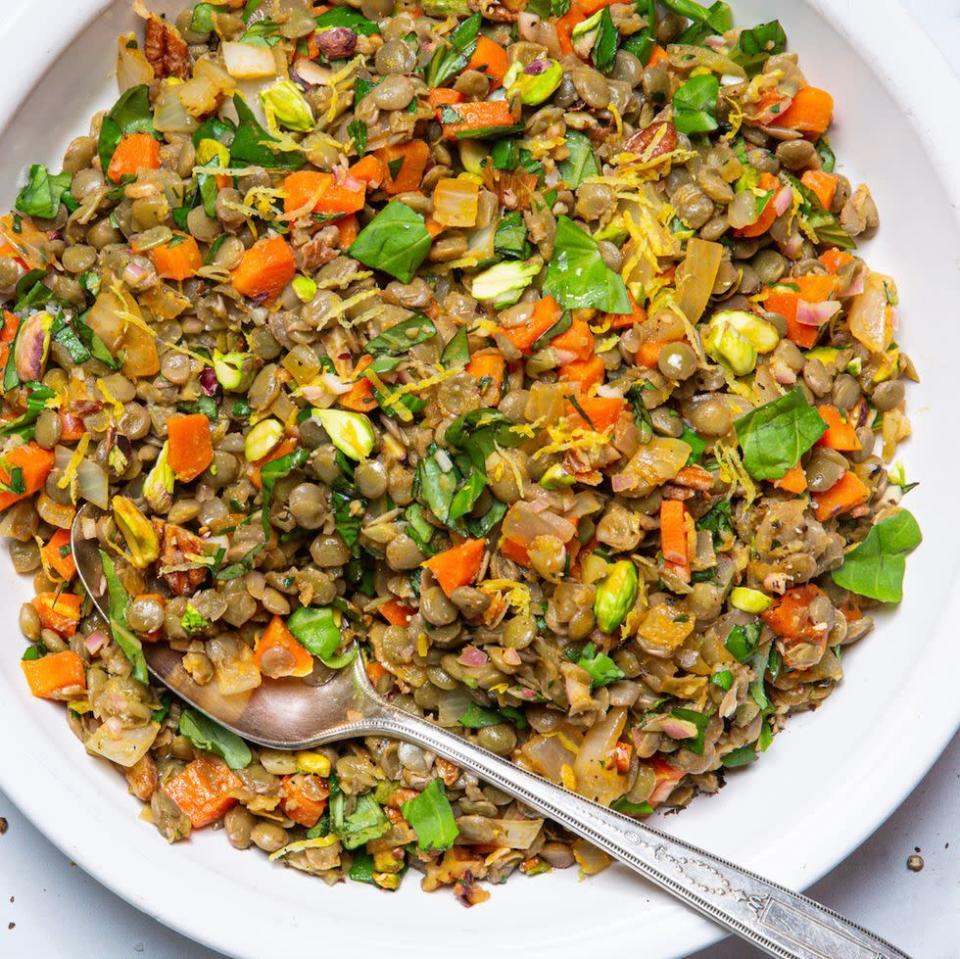 <p>This super versatile <a href="https://www.delish.com/uk/cooking/a30146161/how-to-cook-lentils/" rel="nofollow noopener" target="_blank" data-ylk="slk:lentil" class="link ">lentil</a> salad is a meal-preppers dream. It's healthy, it's flexible, it keeps for a full week, and it tastes better the longer it sits! Have we convinced you yet?!</p><p>Get the <a href="https://www.delish.com/uk/cooking/recipes/a33542385/lentil-salad-recipe/" rel="nofollow noopener" target="_blank" data-ylk="slk:Lentil Salad" class="link ">Lentil Salad</a> recipe.</p>