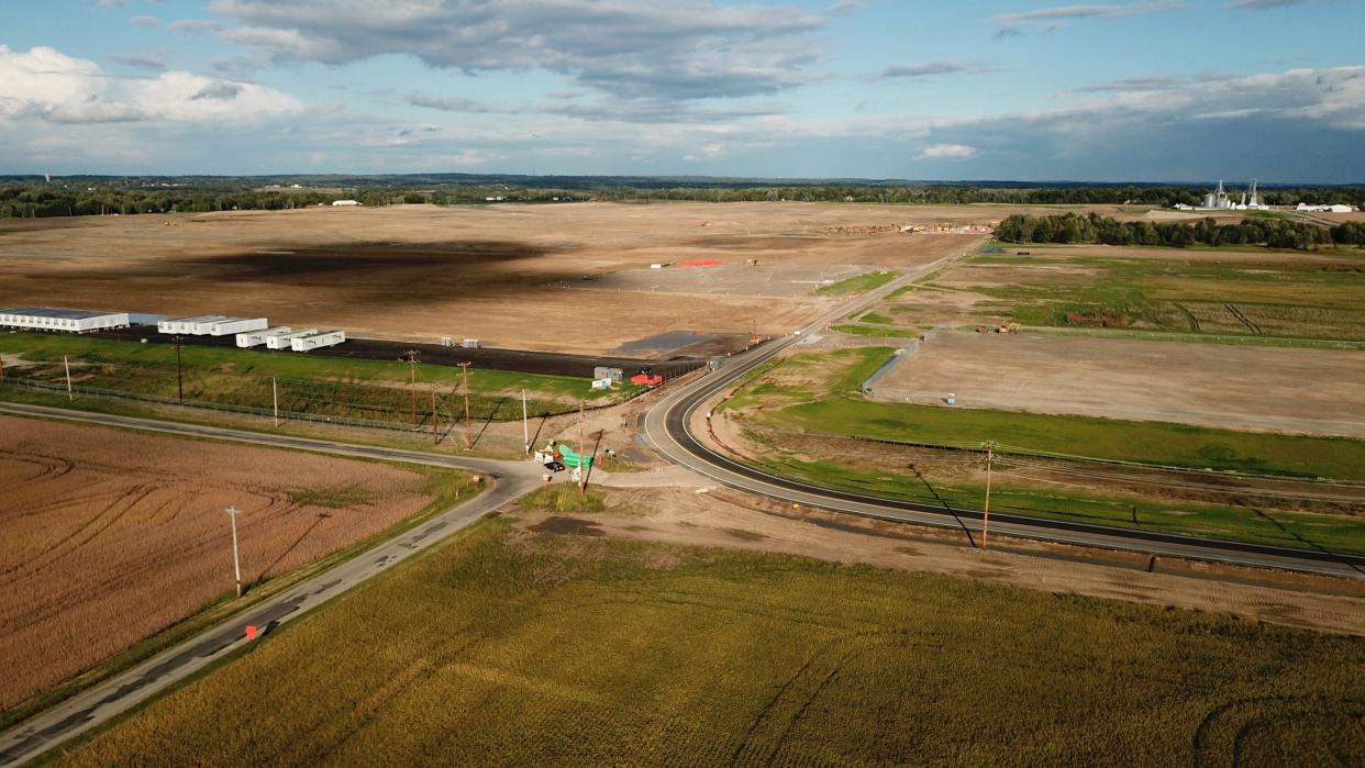 Construction is well underway on the Intel chip factory site in New Albany, seen in this September photo.