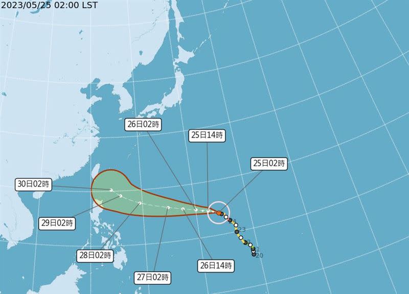 颱風瑪娃掃過關島造成多處通訊中斷。（圖／中央氣象局）
