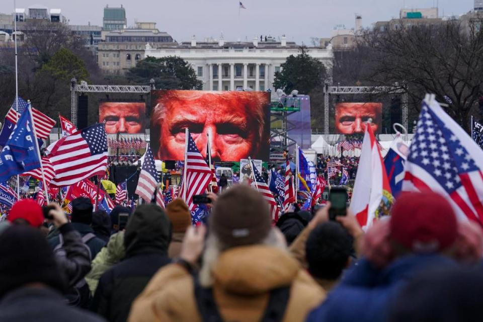 Trump supporters participate in a rally Wednesday, Jan. 6, 2021 in Washington. As Congress prepares to affirm President-elect Joe Biden’s victory, thousands of people have gathered to show their support for President Donald Trump and his baseless claims of election fraud at the rally he held on the National Mall.