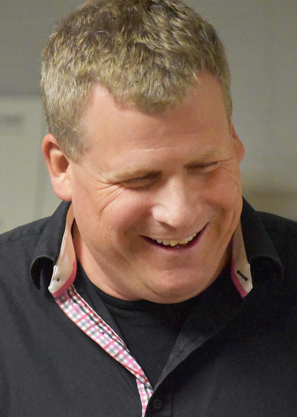 Bristol County sheriff candidate Paul Heroux talks to supporters on election night at the VFW post in Somerset as he awaits results. 