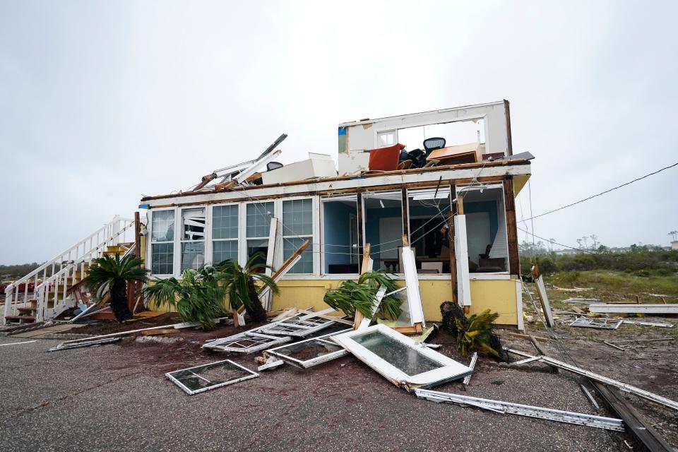 The business of Joe and Teresa Mirable is seen after Hurricane Sally moved through the area, Wednesday, Sept. 16, 2020, in Perdido Key, Fla.