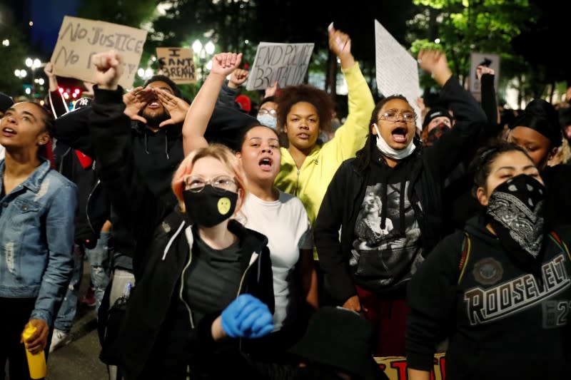 Protesters rally against the death in Minneapolis police custody of George Floyd, in Portland