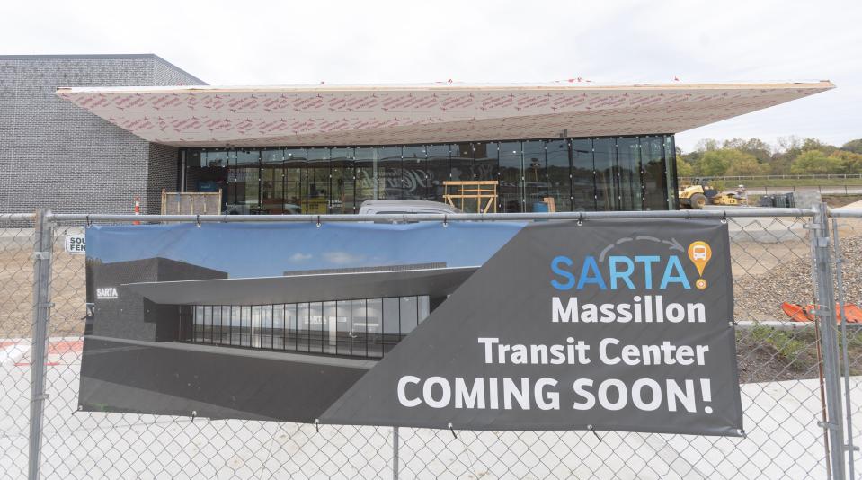 Construction is ongoing for the new Stark Area Regional Transit Authority center along Tommy Henrich Drive NW in Massillon. The city averages about 500 bus passengers per day.