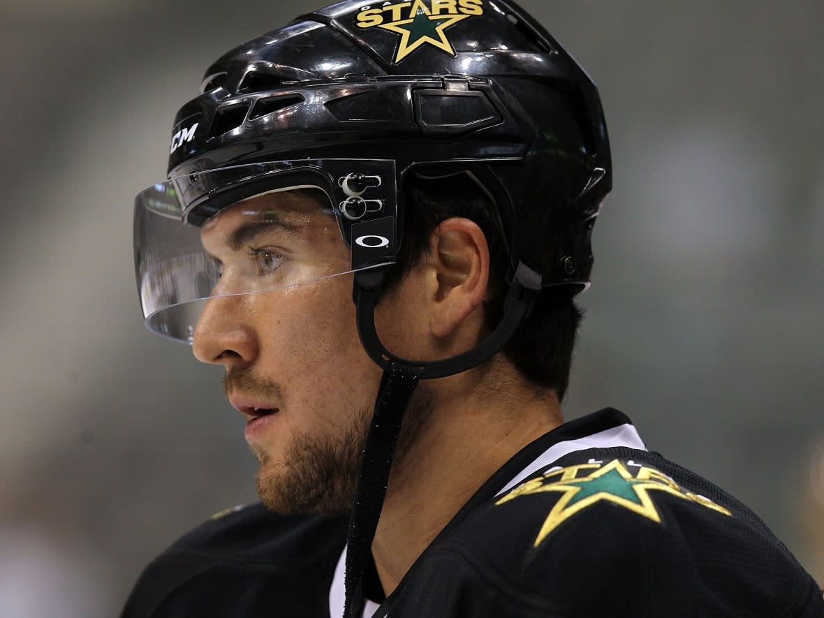 Raymond Sawada is seen playing for the Dallas Stars on September 29, 2011, in Dallas, Texas. Sawada died suddenly while playing rec hockey in Richmond, B.C., on April 10, 2023. (Ronald Martinez/Getty Images - image credit)