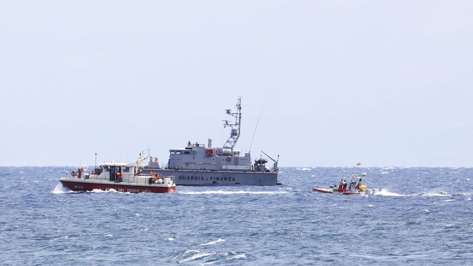 Emergency teams search for victims after the boat went missing off Sicily's coast on August 19. - Alberto Lo Bianco/LaPresse/AP