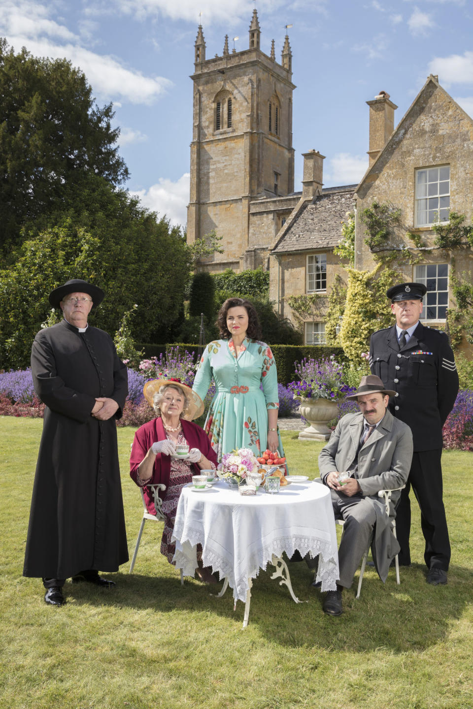 Picture shows_Father Brown (MARK WILLIAMS), Mrs McCarthy (SORCHA CUSACK), Bunty (EMER KENNY), Inspector Mallory (JACK DEAM), Sgt Goodfellow (JOHN BURTON)