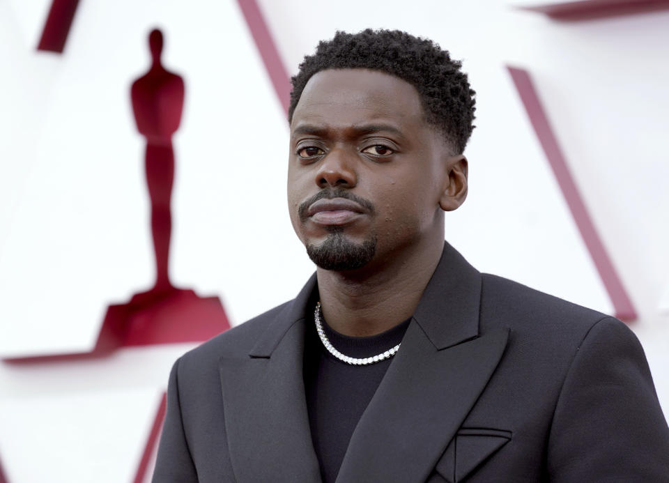 Daniel Kaluuya arrives at the Oscars on Sunday, April 25, 2021, in Los Angeles. Kaluuya turns 34 on Feb. 24. (AP Photo/Chris Pizzello, Pool)