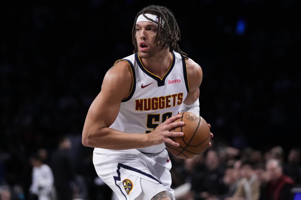 Denver Nuggets' Aaron Gordon (50) during the first half of an NBA basketball game against the Brooklyn Nets Friday, Dec. 22, 2023, in New York. (AP Photo/Frank Franklin II)