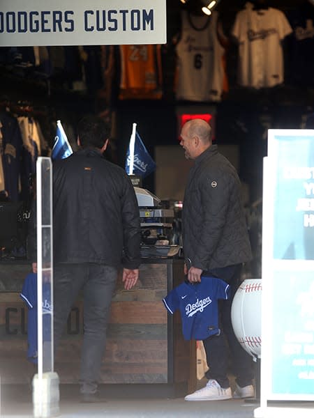 Mike Tindall and Nick Knowles in a store