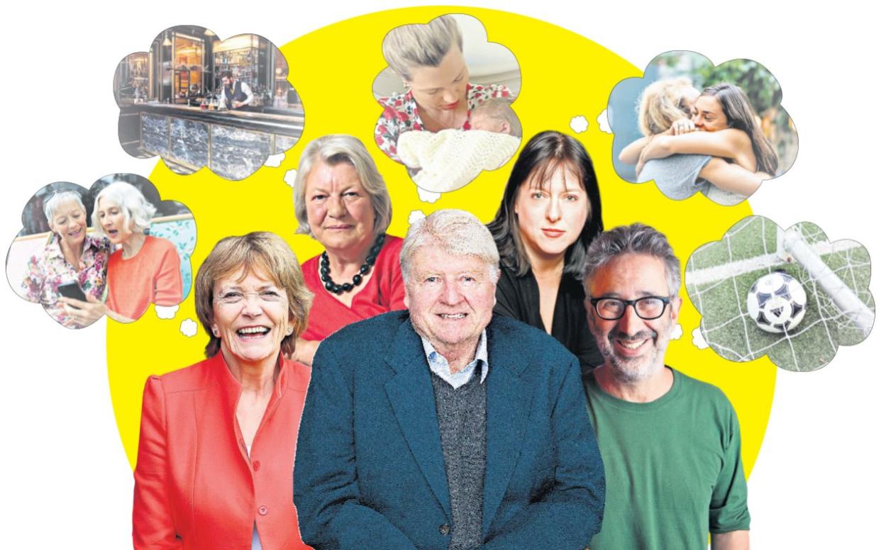 What do these five personalities – from left Dame Joan Bakewell, Lynn Barber, Stanley Johnson, Julie Burchill and David Baddiel – hanker for most in lockdown? 