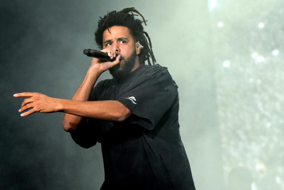 J. Cole performs during 2022 Lollapalooza day three at Grant Park on July 30, 2022 in Chicago, Illinois.