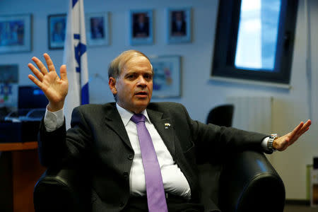 Israeli ambassador to Germany Yakov Hadas-Handelsman speaks during an interview with Reuters at the embassy of Israel in Berlin, Germany, February 23, 2017. Picture taken February 23. REUTERS/Fabrizio Bensch