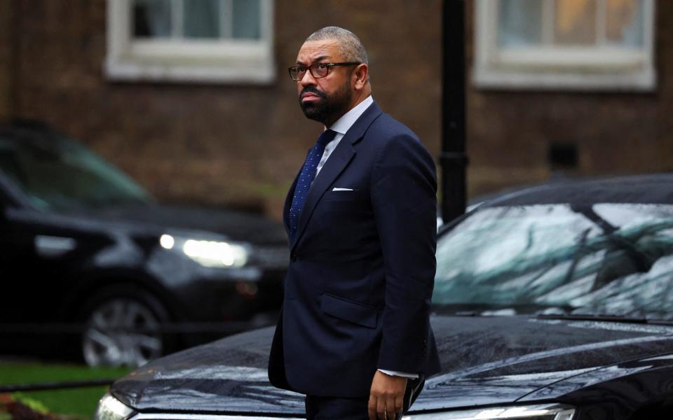 James Cleverly, the Home Secretary, arrives in Downing Street this morning