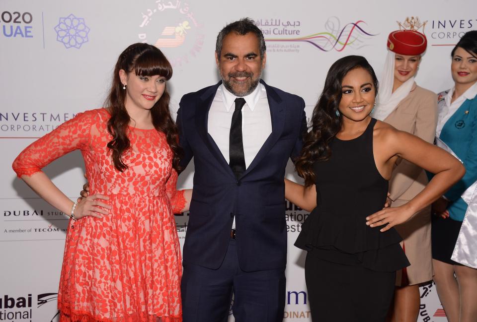 DUBAI, UNITED ARAB EMIRATES - DECEMBER 15: Actress Shari Sebbens, director Wayne Blair and actress Jessica Mouboy attend the "Sapphires" premiere during day seven of the 9th Annual Dubai International Film Festival held at the Madinat Jumeriah Complex on December 15, 2012 in Dubai, United Arab Emirates. (Photo by Andrew H. Walker/Getty Images for DIFF)