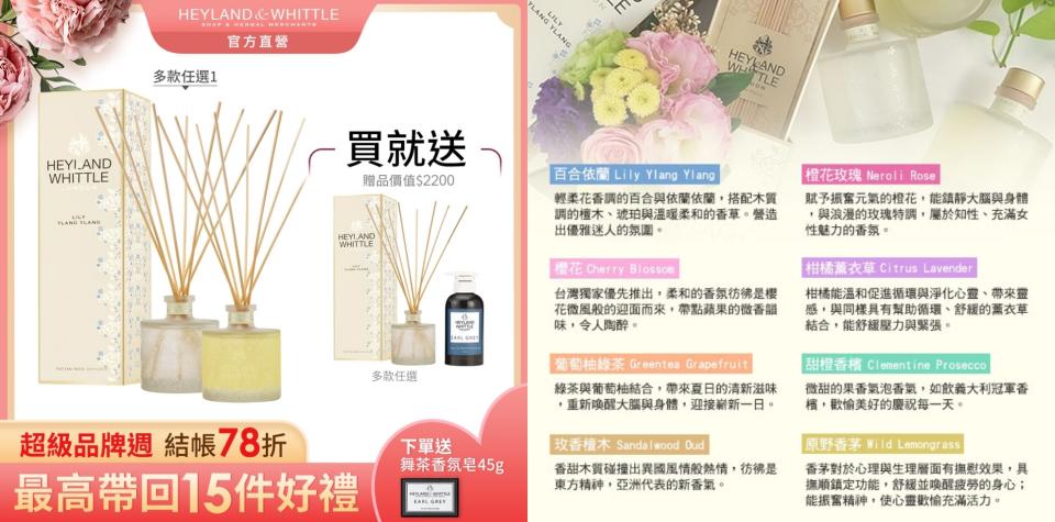 佳麗寶特價��H&W 經典迎賓系列擴香瓶↘買200mL送200mL。來自英國的居家香氛品牌，讓你輕鬆擁有英倫風格、雅致迷人，瓶身精心打造看起來超有質感，營造放鬆的居家氣氛。（圖片來源/Yahoo奇摩購物中心賣場圖）