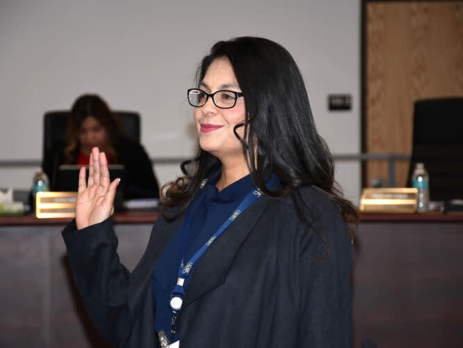 AngelAnn Flores was sworn in for a second term on the board in December. (Stockton Unified School District)