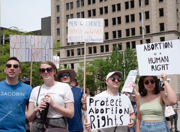 Protesters in Dayton, Ohio, ahead of the Supreme Court's decision overturning Roe v. Wade. (Photo: Photo by Whitney Saleski/SOPA Images via Getty Images)