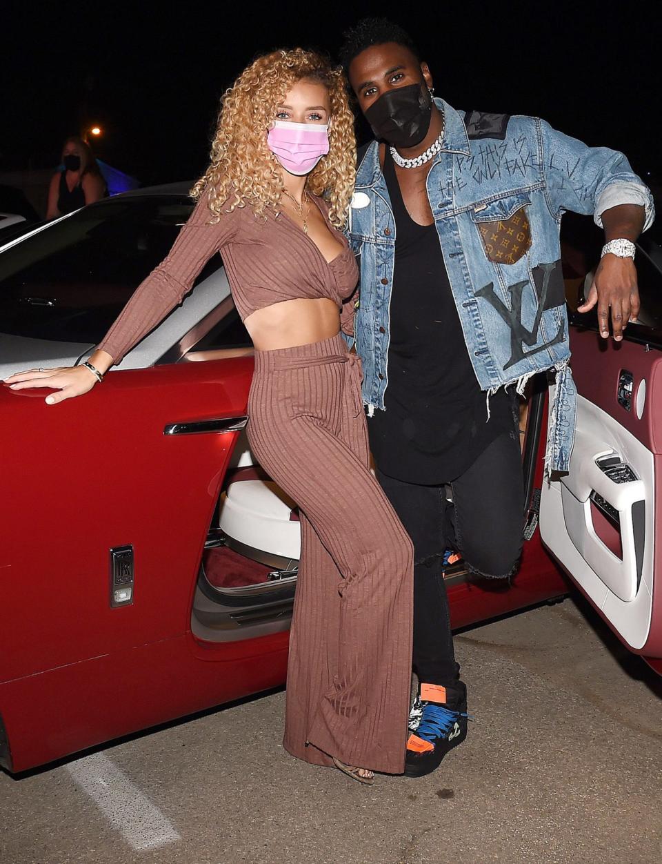 <p>Jason Derulo and Jena Frumes pose at the drive-in premiere of <em>Clouds </em>in L.A. on Monday. </p>