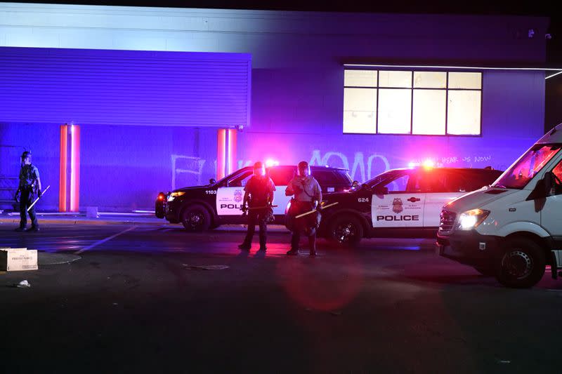 Protesters gather near the Minneapolis Police third precinct