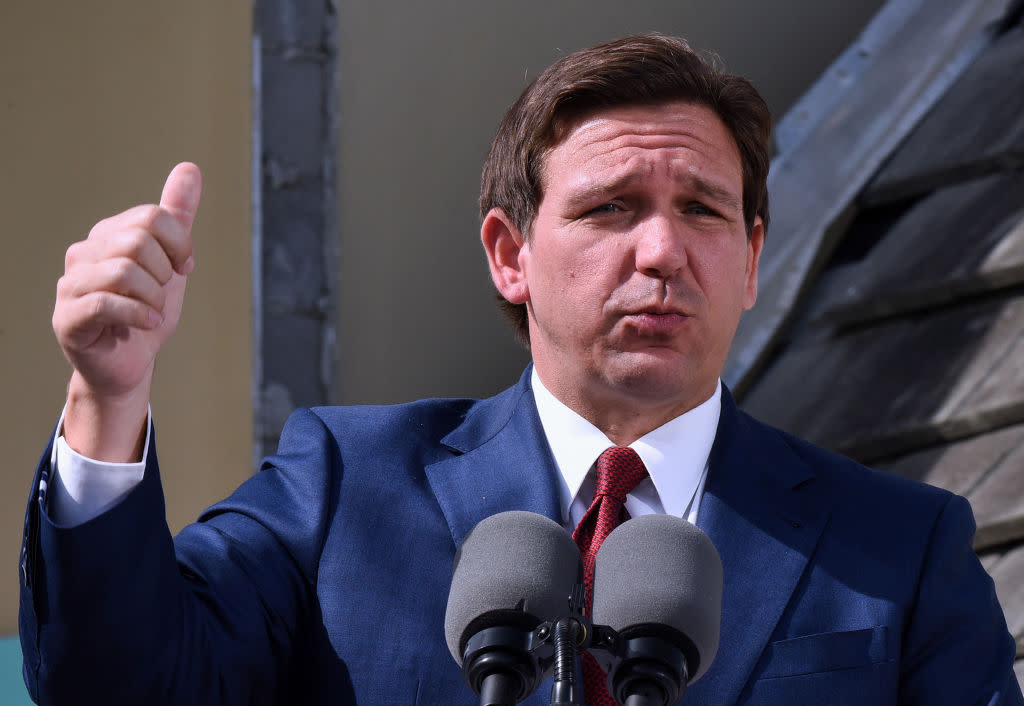 Florida Gov. Ron DeSantis speaks at a press conference to