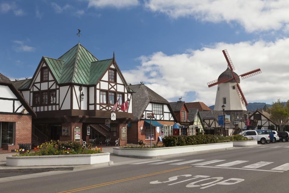<p>This small town in the Santa Ynez Valley is an idyllic spot to enjoy a weekend of Danish culture, architecture, and eats. Cheese connoisseurs will adore <a href="http://www.caillouxcheeseshop.com/" rel="nofollow noopener" target="_blank" data-ylk="slk:Cailloux Cheese Shop;elm:context_link;itc:0;sec:content-canvas" class="link ">Cailloux Cheese Shop</a>, which specializes in European-style offerings, while oenophiles will be amazed by the wide variety of wineries in such a small town. <a href="https://www.solvangrestaurant.com/" rel="nofollow noopener" target="_blank" data-ylk="slk:Solvang Restaurant;elm:context_link;itc:0;sec:content-canvas" class="link ">Solvang Restaurant</a> offers visitors a little taste of Copenhagen from California, but your best bet for the full Danish experience is during the town's cultural events and festivals, like Solvang Danish Days in September. And be sure to book your stay at the chicly festive <a href="https://mirabelleinn.com/" rel="nofollow noopener" target="_blank" data-ylk="slk:Mirabelle Inn;elm:context_link;itc:0;sec:content-canvas" class="link ">Mirabelle Inn</a> a luxurious European experience.</p>