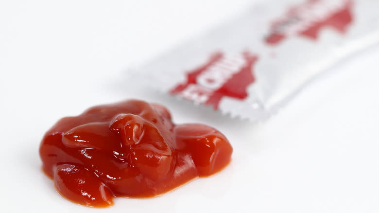 Ketchup packet white background