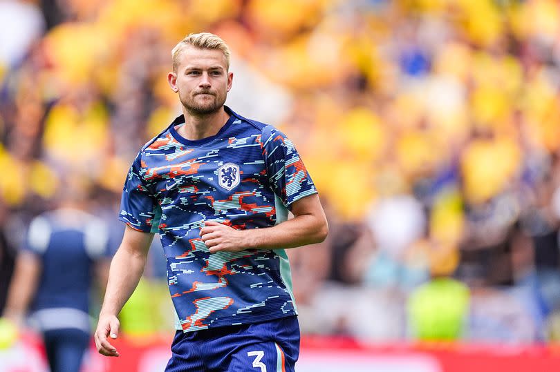 Matthijs de Ligt warms up before the Euro 2024 match between Romania and Netherlands