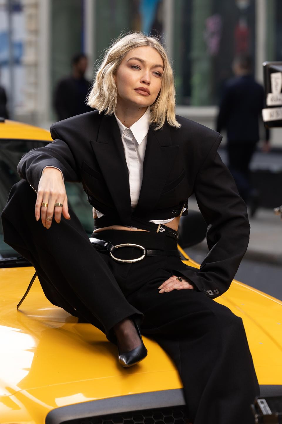 Gigi Hadid is seen on a photoshoot on March 26, 2024 in New York, New York.