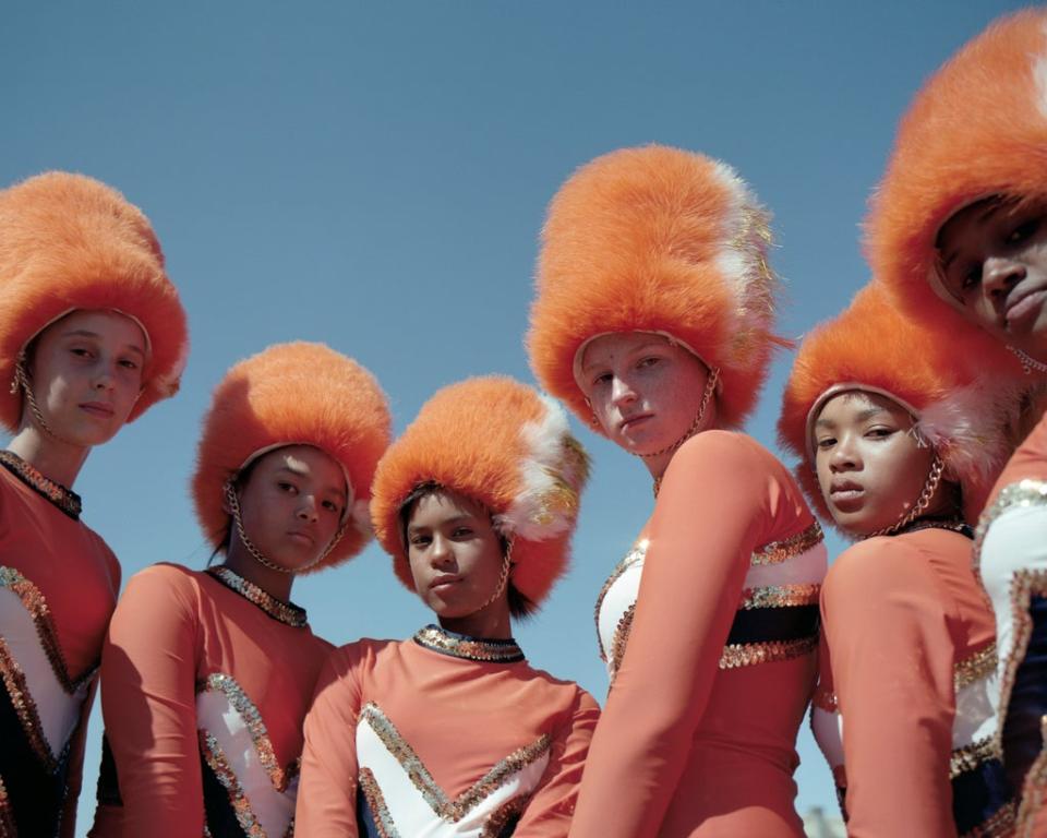 Chloe Heydenrych, Paige Titus, Ashnique Paulse, Elizabeth Jordan, Tammy Baantjies and Chleo de Kock, Fairmont High School Majorettes, Durbanville, Cape Town, 2018 (© Alice Mann)