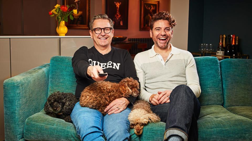 Stephen Webb and Daniel Lustig on the sofa for Gogglebox.