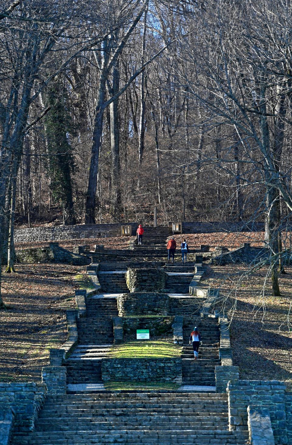 Walkers and joggers take a last trip up and down before a temporary closure of the historic limestone steps at Percy Warner Park, effective Monday, January 6, 2020  in Nashville, Tenn. Sunday, Jan. 5, 2020.