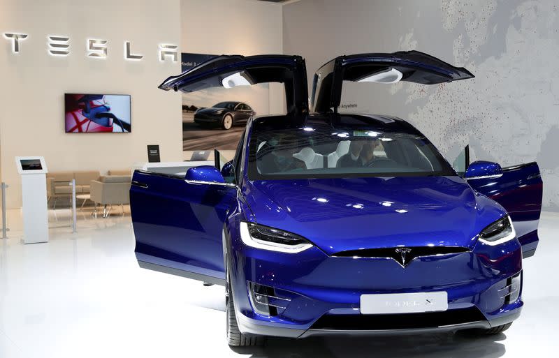 FILE PHOTO: A Tesla Model X electric car is seen at Brussels Motor Show
