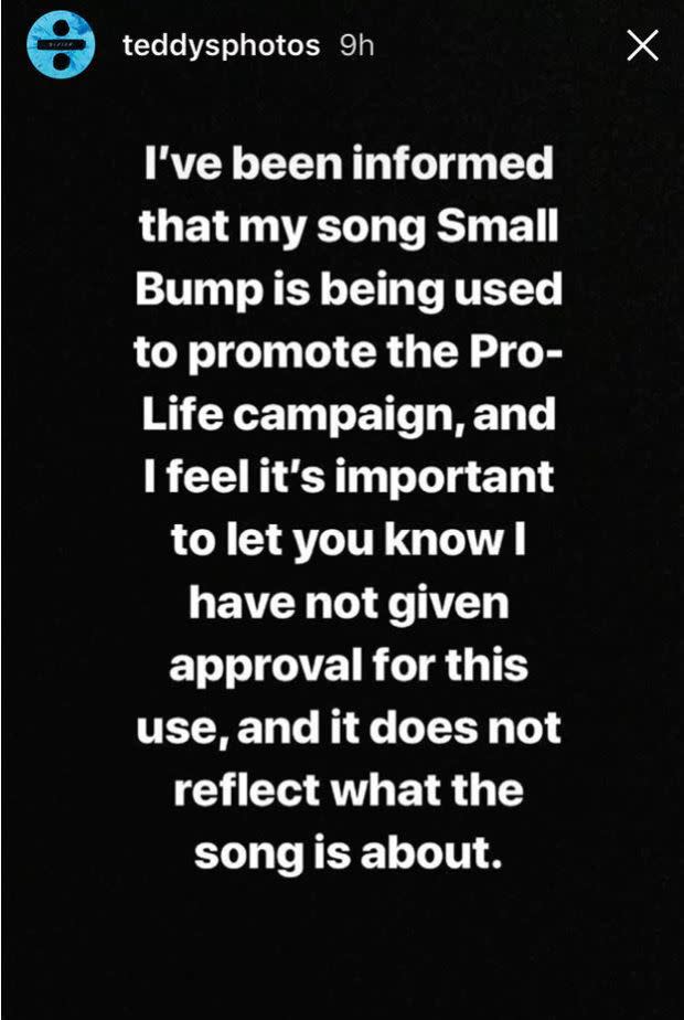Sheeran shared a message distancing himself from any pro-life groups. (Instagram)