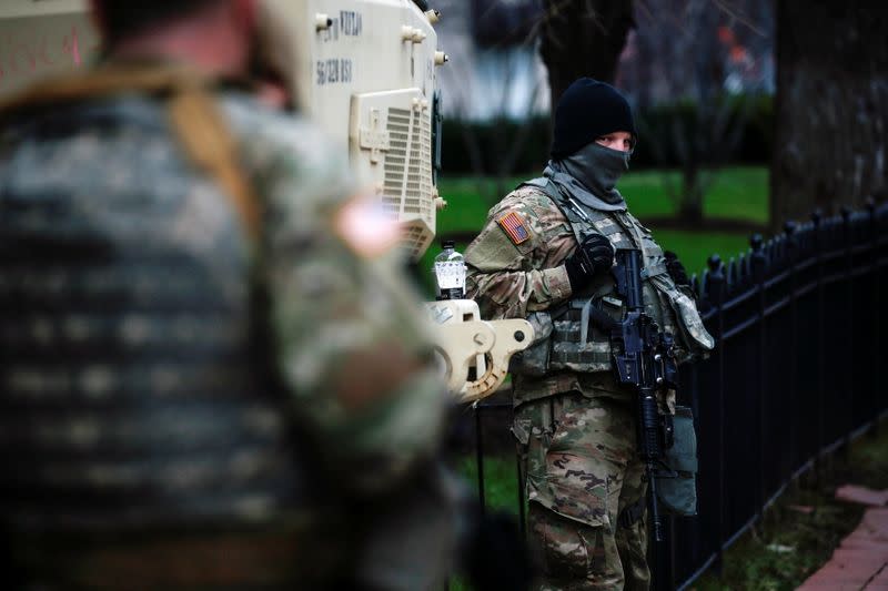 Members of the National Guard secure the area near the Capitol for possible protest ahead of U.S. President-elect Joe Biden's inauguration, in Washington