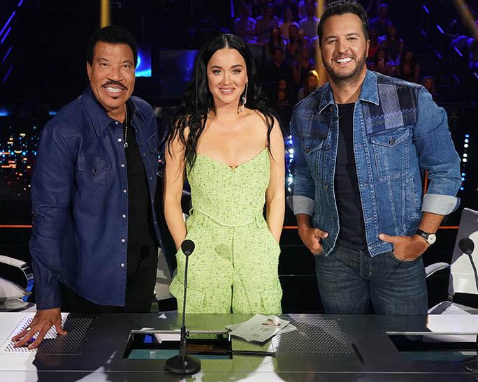 (L-R) Lionel Richie, Katy Perry and country music star Luke Bryan on “American Idol” on April 24, 2022. - Credit: ABC