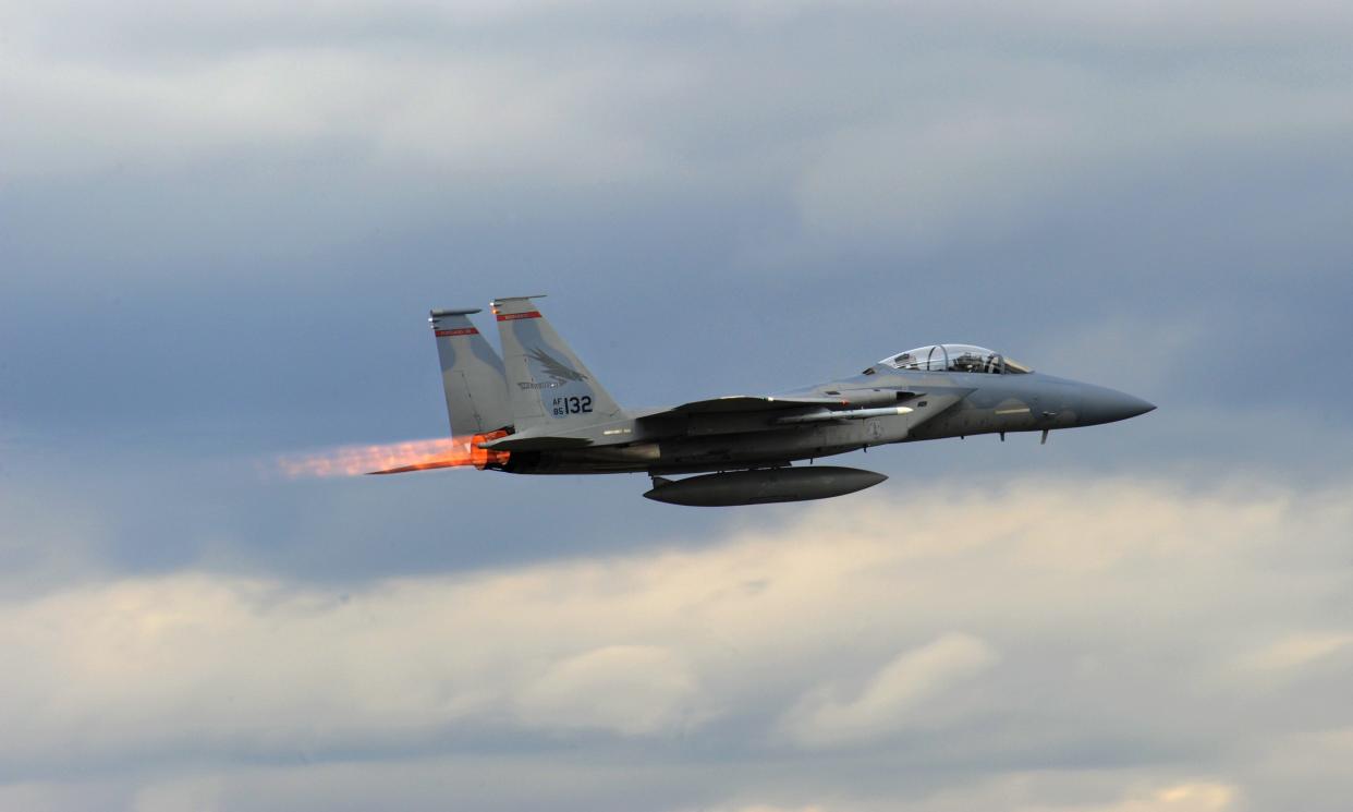 The Oregon Air National Guard will conduct a flyover at 11 a.m. Saturday in Salem for Veterans Day. An F-15D Eagle assigned to the 142nd Fighter Wing of the Oregon Air National Guard Base takes off in 2015.