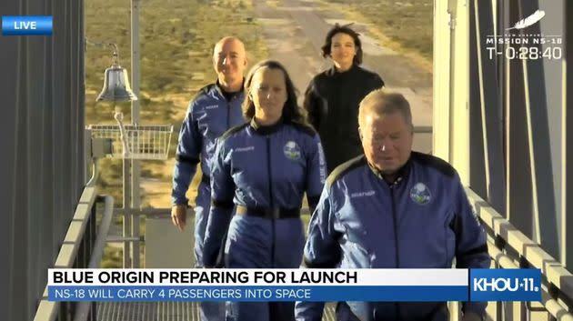 A screenshot taken from a live handout video shows Blue Origin spacecraft New Shepard ahead of take-off in Texas (Photo: Anadolu Agency via Getty Images)