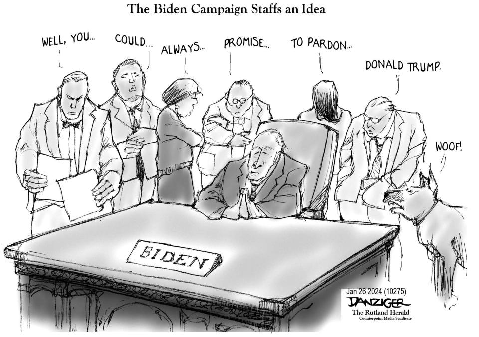 Biden, pardon Trump, Biden campaign, political cartoon