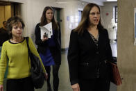 Assistant District Attorney Joan Illuzzi, right, arrives for the Harvey Weinstein rape trial, in New York, Thursday, Feb. 13, 2020. (AP Photo/Richard Drew)