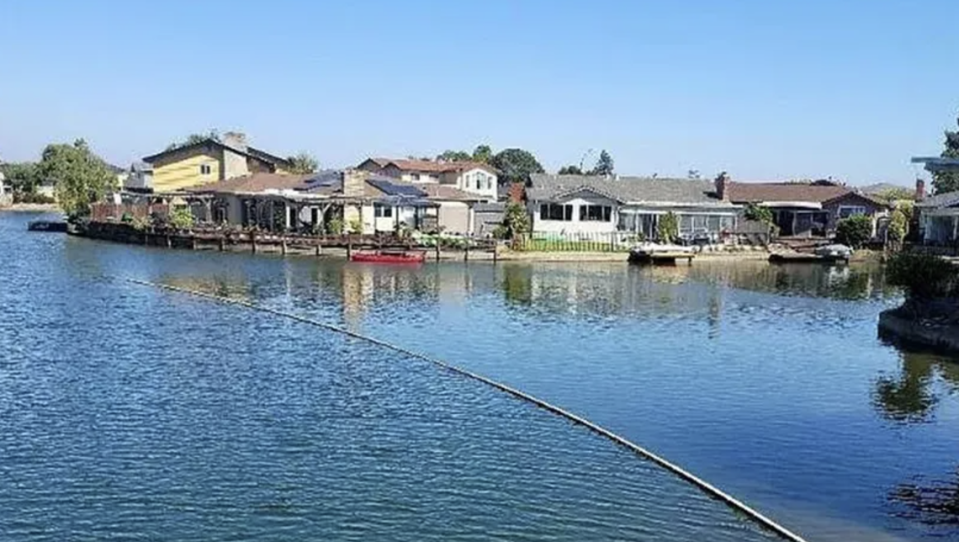 Looking out across the lagoon from the underwater lot for sale in Alameda, California, for $400,000.