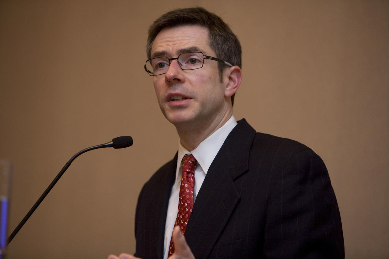 Randall S. Kroszner, member of the Board of Governors of the Federal Reserve System, speaks during the Global Association of Risk Professional annual risk convention in New York. (Photo by Ramin Talaie/Corbis via Getty Images)