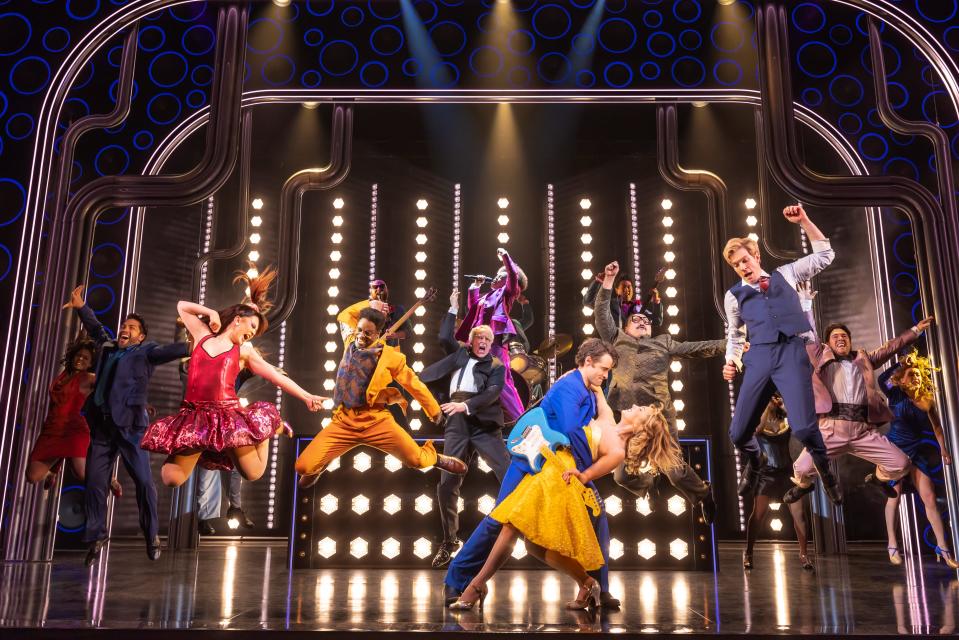 Corey Cott, left, McKenzie Kurtz and the cast of "The Heart of Rock and Roll."